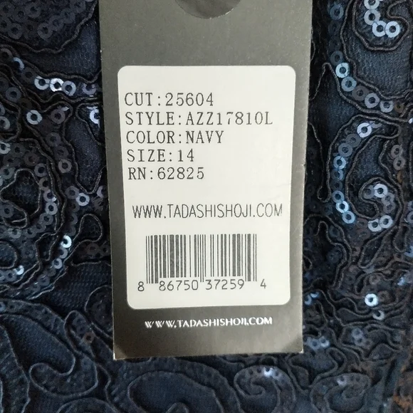 Tadashi Shoji  "Allyson" Navy  Embroidery Bodice Evening Gown 14 New With Tags - Picture 13 of 15